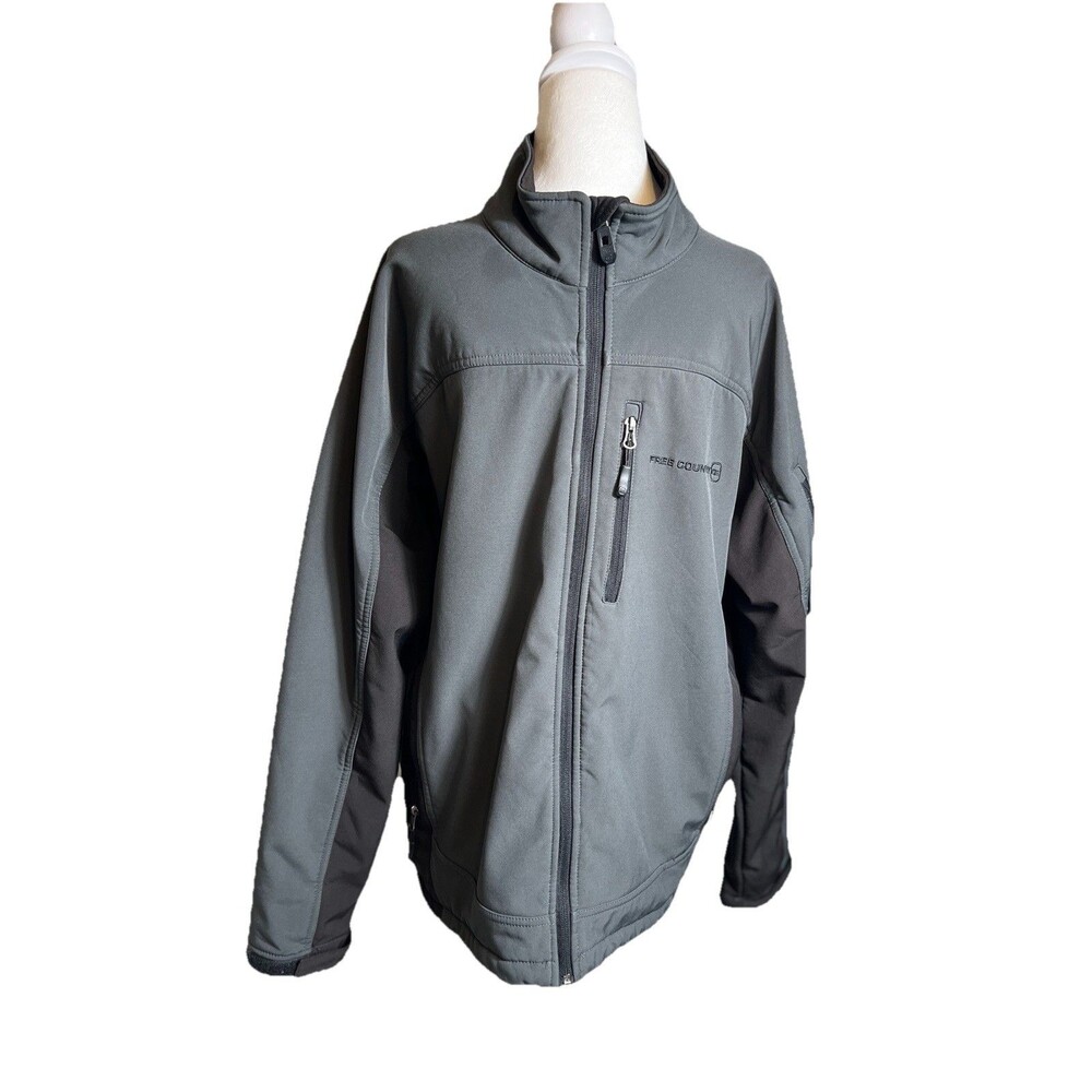 FREE COUNTRY Men Size XL Gray Black Colorblock Full Zip Soft Shell Jacket